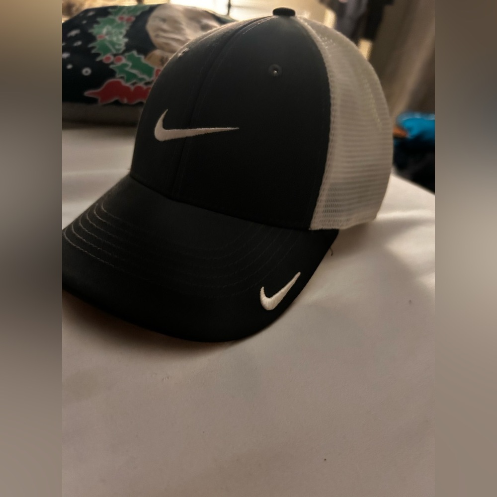 Gray and white NIKE dry fit hat